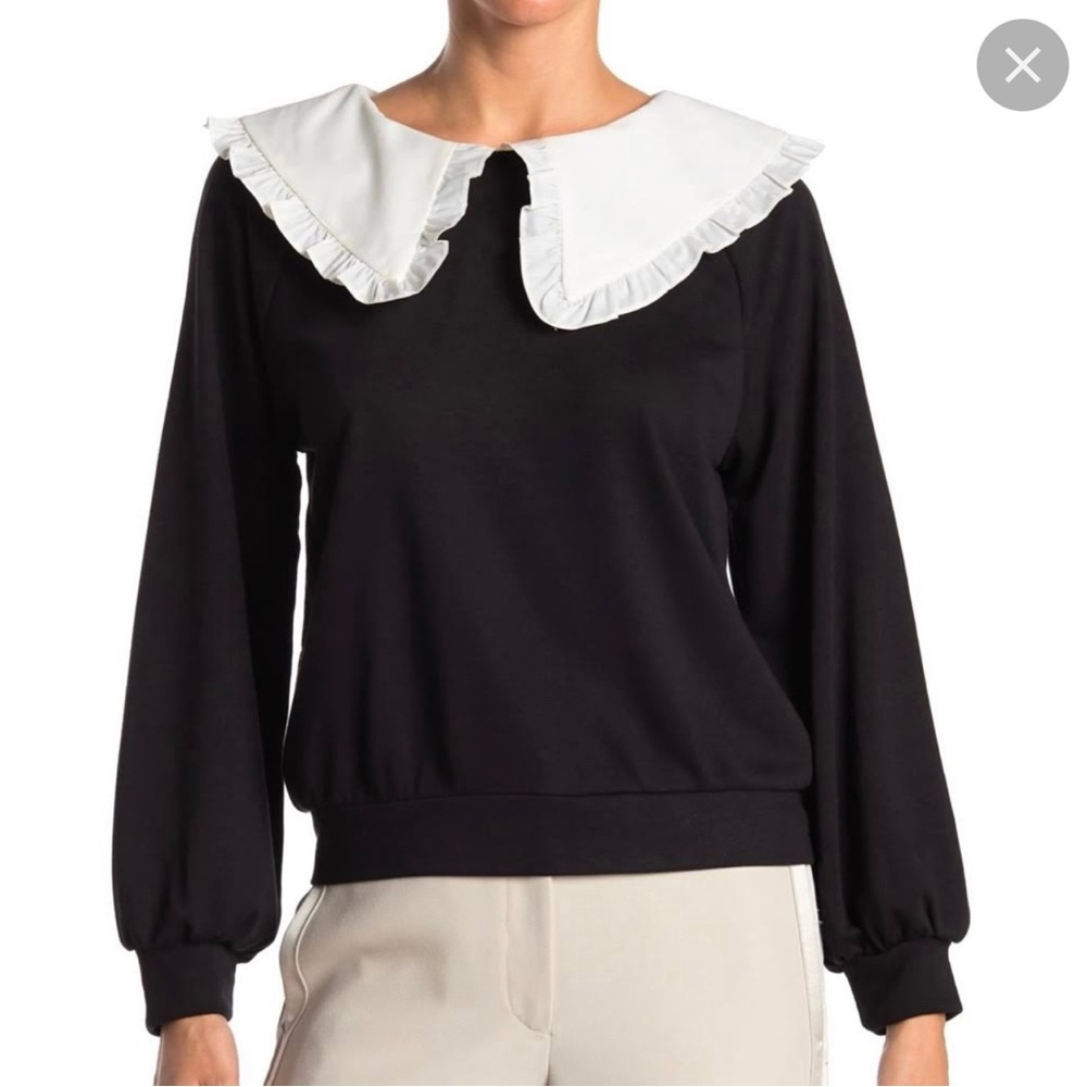 elodie Womens Black Babydoll Sweatshirt Knit Top White Collar Size XS New